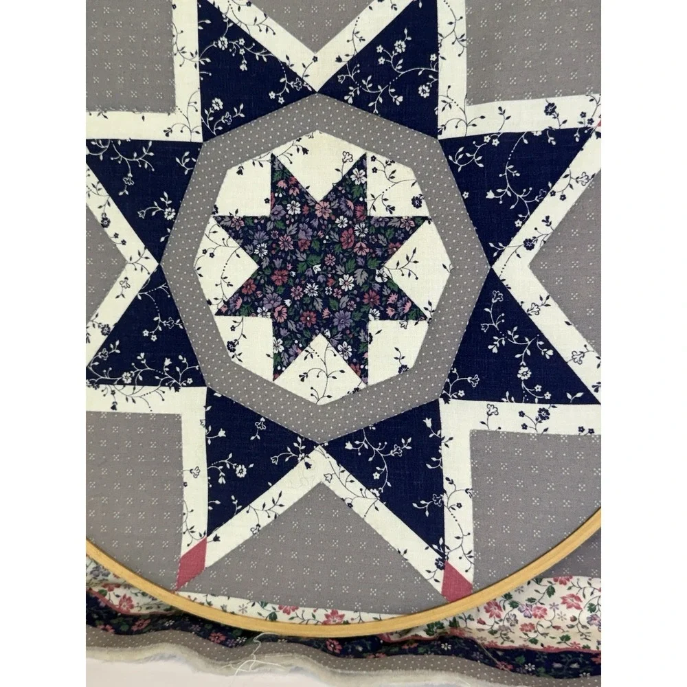 Handmade Quilt Block Wall Hanging in Embroidery Hoop 17